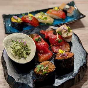 Otoro, Uni, Tobiko, Squid, Unagi, Chutoro, Negitori, Tamago Whole Vegan Sushi at WakaMama in Central Singapore