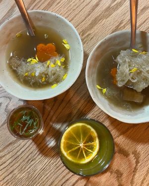 Vegan Shark Fin Melon Soup, Umeshu Plum Whiskey, Orange Basil Cocktail at WakaMama in Central Singapore