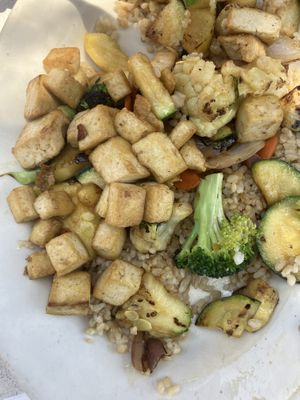 Veggie stir fry with a load of tofu.  at The Natural Cafe in Goleta