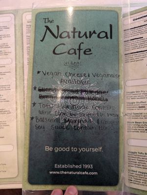 Vegan menu at register at The Natural Cafe in Goleta