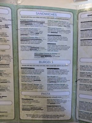 Vegan menu options at register at The Natural Cafe in Goleta