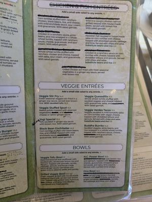 Vegan menu options at register at The Natural Cafe in Goleta