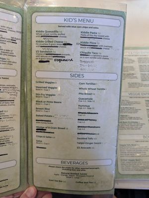 Vegan menu options at register at The Natural Cafe in Goleta