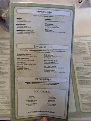Vegan menu options at register at The Natural Cafe in Goleta
