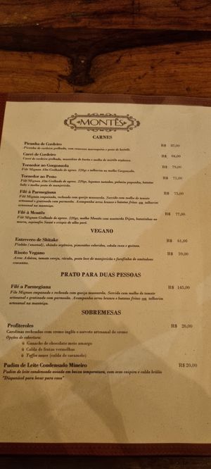 Cardápio at Montês Restaurante in Urubici