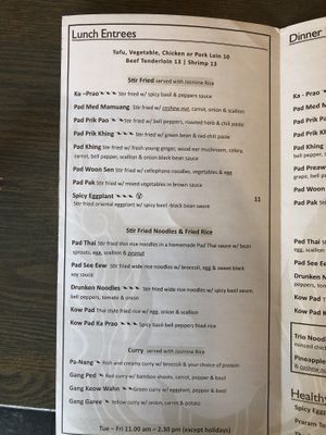 Menu at Sumittra in Charles Town