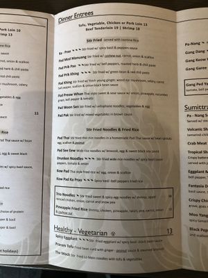 Menu at Sumittra in Charles Town