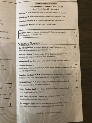 Menu at Sumittra in Charles Town