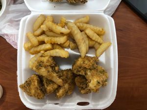 Fried cauliflower and fries at Hungry Vegan in Savannah