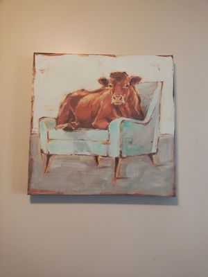 How cute is this cow painting?! at Hungry Vegan in Savannah