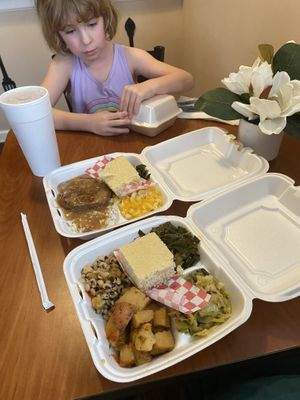Veggie plate and Salisbury steak   at Hungry Vegan in Savannah