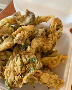 Highly recommend the fried mushrooms - my favorite thing on the menu! at Hungry Vegan in Savannah