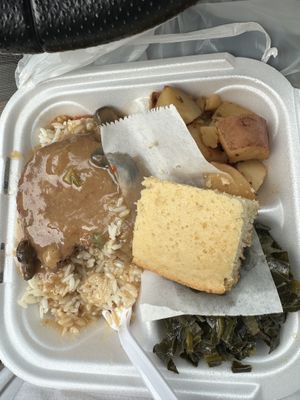 Salisbury steak with rice   at Hungry Vegan in Savannah