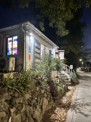 Outside  at Irie Pops in St John