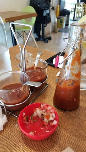 Assorted salsas that came with our meal at Taco Amigo - 타코 아미고 in Seoul