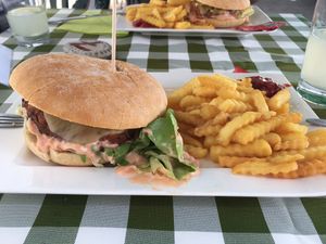 Vegan Burger (could not wait and cut the burger before taking the photo :D) at Café Waltenbergstüberl in Seeon