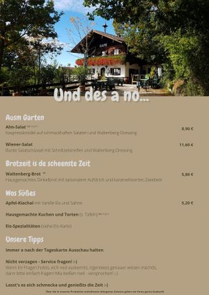 Speisekarte Seite 2 at Café Waltenbergstüberl in Seeon