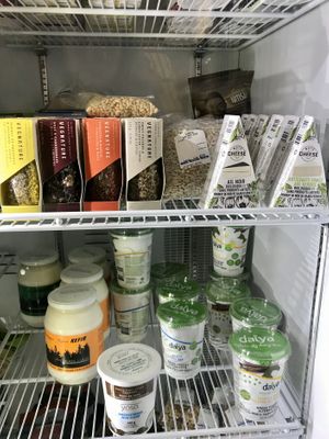 Vegan cheese (Vegnature and Nuts for Cheese brands) vegan yogurt, sunflower seeds  at Au Naturel in Sutton