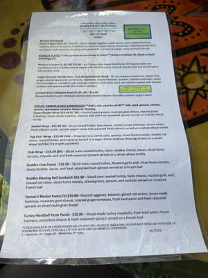 Menu  at Barefoot Buddha in St Thomas