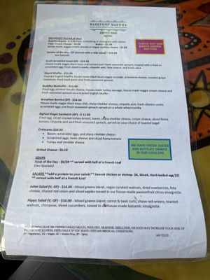 Menu  at Barefoot Buddha in St Thomas
