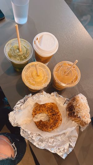 Bagel, cake, smoothies, + coffee  at Barefoot Buddha in St Thomas