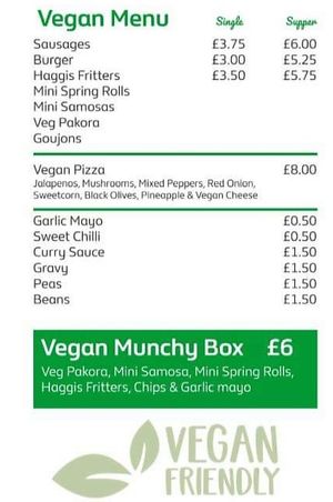 Vegan Menu at The Chippy Blairgowrie in Blairgowrie