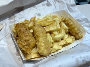 Chips & vegan battered sausages   at The Chippy Blairgowrie in Blairgowrie