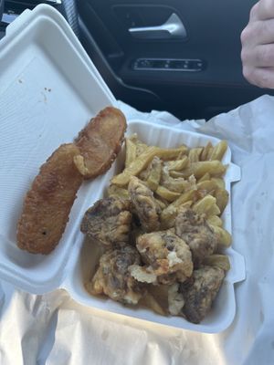 Haggis balls, chips and potato fritters   at The Chippy Blairgowrie in Blairgowrie