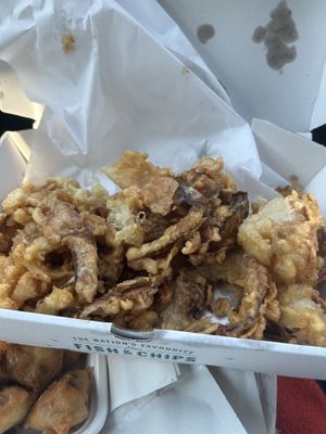 Battered onion rings, these were amazing !  at The Chippy Blairgowrie in Blairgowrie