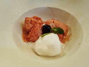 Strawberry and coconut sorbet at Vivino in Rishon Letsiyon