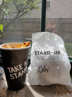 fries and burger at Stand-Up Burgers - Wells in Chicago