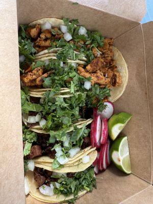 Vegan chicken and carnitas   at Crearéé (FKA Mercado Mexico) in Bishop