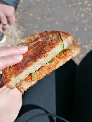 Vegan chorizo, tomato and lettuce toastie at Wells Deli in Wells-next-the-sea