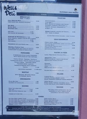 Wells Deli menu at Wells Deli in Wells-next-the-sea