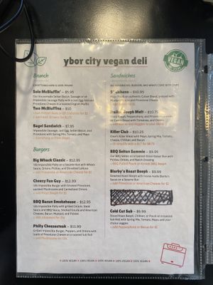 Menu  at Ybor City Vegan Deli in Tampa