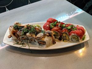 Shitake and Ahimi.  Yes it is tomato... at Blue Sushi Sake Grill in Austin