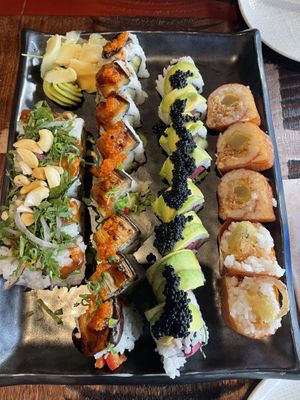 Thai Hippie, Umani Express, Green Goddess, Cowgirl rolls #Veganuary at Blue Sushi Sake Grill in Austin