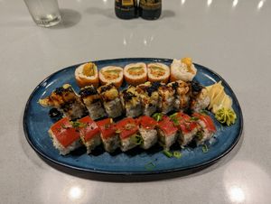 Cowgirl, Black Dragon, and Hot Night. at Blue Sushi Sake Grill in Austin