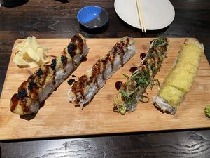 black dragon, shiitake, prince and cabbage makis  at Blue Sushi Sake Grill in Austin