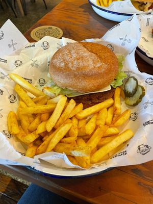 Vegan burger with gluten free bun at Grease Monkey in Braddon