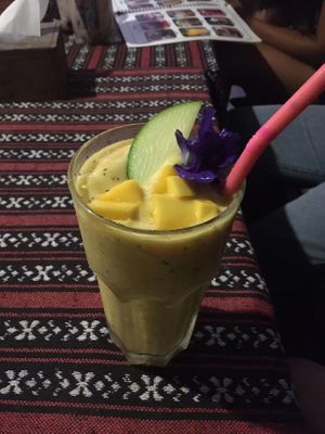 Mango passion fruit coconut smoothie at Tikky Cafe in Chiang Mai