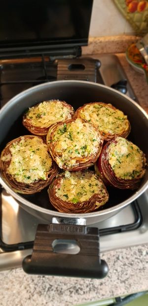 Vegan Stuffed Artichokes at The Rolling Pin Cooking School in Padua