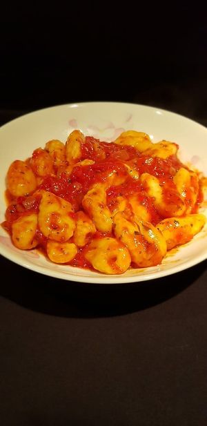 Potato gnocchi with Marinara Sauce
 at The Rolling Pin Cooking School in Padua