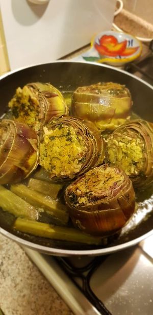 Stuffed artichokes at The Rolling Pin Cooking School in Padua
