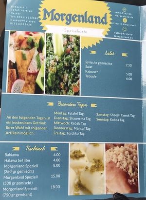 Speisekarte at Projekt Morgenland in Horb Am Neckar