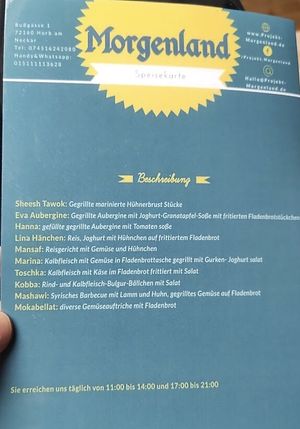 Speisekarte at Projekt Morgenland in Horb Am Neckar