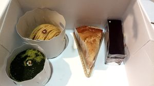 Matcha cake, Chestnut Mont Blanc, apple tart, chocolate cake at The Vegan Marshmallooow in Tokyo