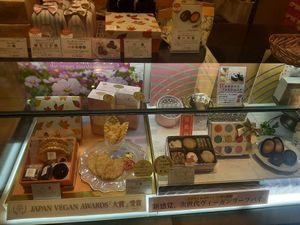 One of 2 cabinets full of desserts at The Vegan Marshmallooow in Tokyo