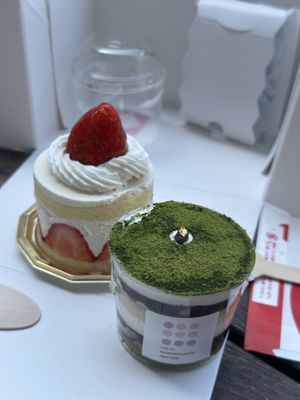 Strawberr shortcake and matcha cake (with Azubi bean paste)  at The Vegan Marshmallooow in Tokyo