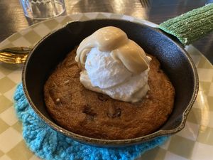 This is called Cast Iron Cookie. A cookie created in a skillet with house-made ice cream. It was awesome. at Ka Papa Cuisine in Sarasota
